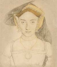 small thumbnail image of antique Hans Holbein portrait sketch, beige in tone.