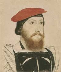 small thumbnail image of antique Hans Holbein portrait sketch, beige in tone.