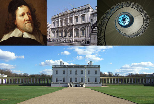 composite of photos of buildings, interiors, exteriors designed by Inigo Jones