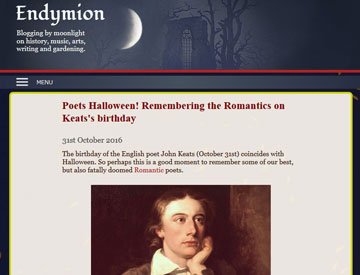 blogpost screenshot shows detail or portrait of poet Keats