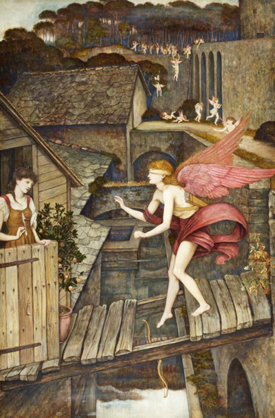 painting of numerous cupids cavorting in an urban Renaissance-style landscape