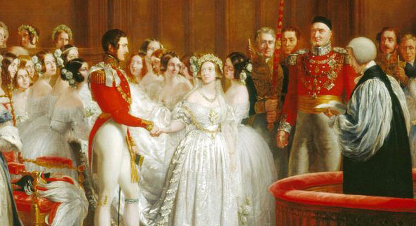 royal victorian couple at wedding ceremony, painting