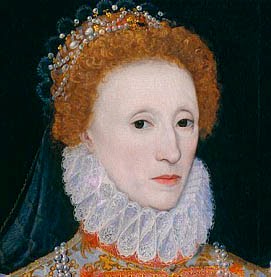 Elizabethan Queen with ruff, red hair and pearles, half profile