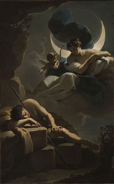 painting of moon goddess hovering above sleeping shepherd