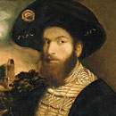 portrait, small, of Italian nobleman from Renaissance period, large black hat