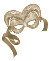 small drawing of a carnival mask, golden in tone
