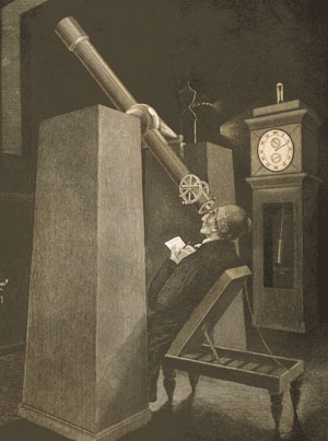 image of astronomer gazing through large telescope