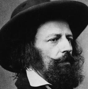 Victorian gentleman, the poet Tennyson, with whiskers and large hat, half-profile