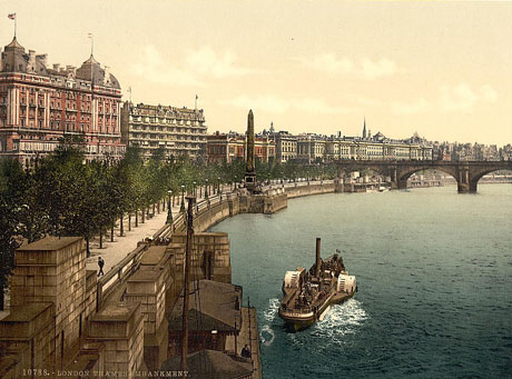 outdoor view of river Thames and Victoria Embankment c1895