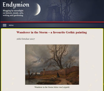 screenshot of blogpost shows old Romantic style painting of man walking