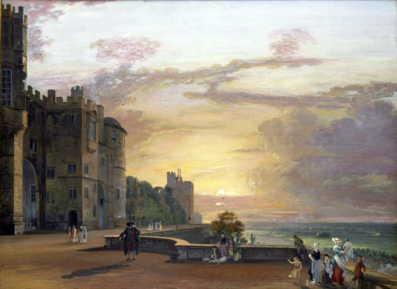 painting of windsor castle with terrace at dusk