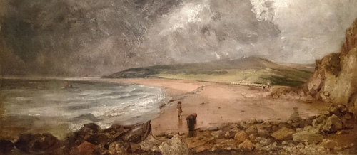 scene of bay by sea, with stormy sky