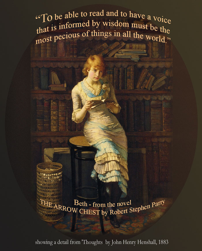 young Victorian lady seated on stool with book in hand, pensive