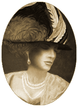  head of Victorian lady in large hat with swwn feathers