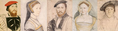 set of various sketches by Tudor artist Hans Holbein of courtiers