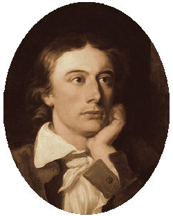 portrait of poet Keats with head resing in hand, thoughtful