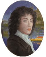 half-profile of young Georgian-era man with long dark hair