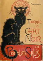 old Parisian poster with black cat on yellow background