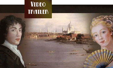 image of young Georgian-era couple set against London and river landscape 