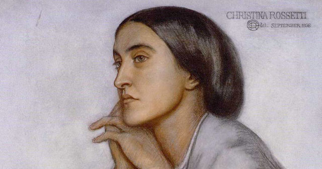 Christina Rossetti by D.G.Rossetti (detail) Victorian woman with dark hair, head resing in hands, thoughtful