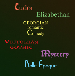text image of words denoting literary genres in novels