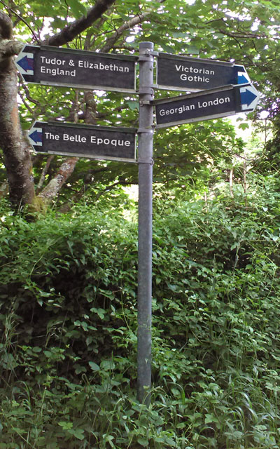 signpost in outdoor setting pointing to various literary genre