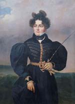 19th-century woman in dark riding habit
