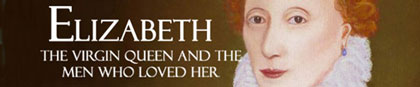 small banner linking to book page, shows Elizabeth I face against brown background