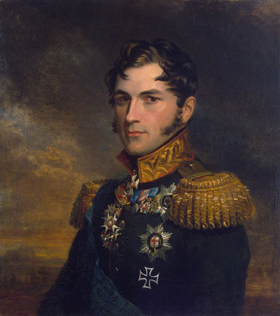 young military man in tunic, Napoleonic style, dark hair