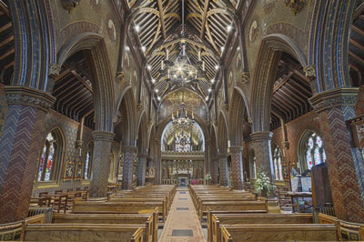high church gothic revival interior, nave and altar